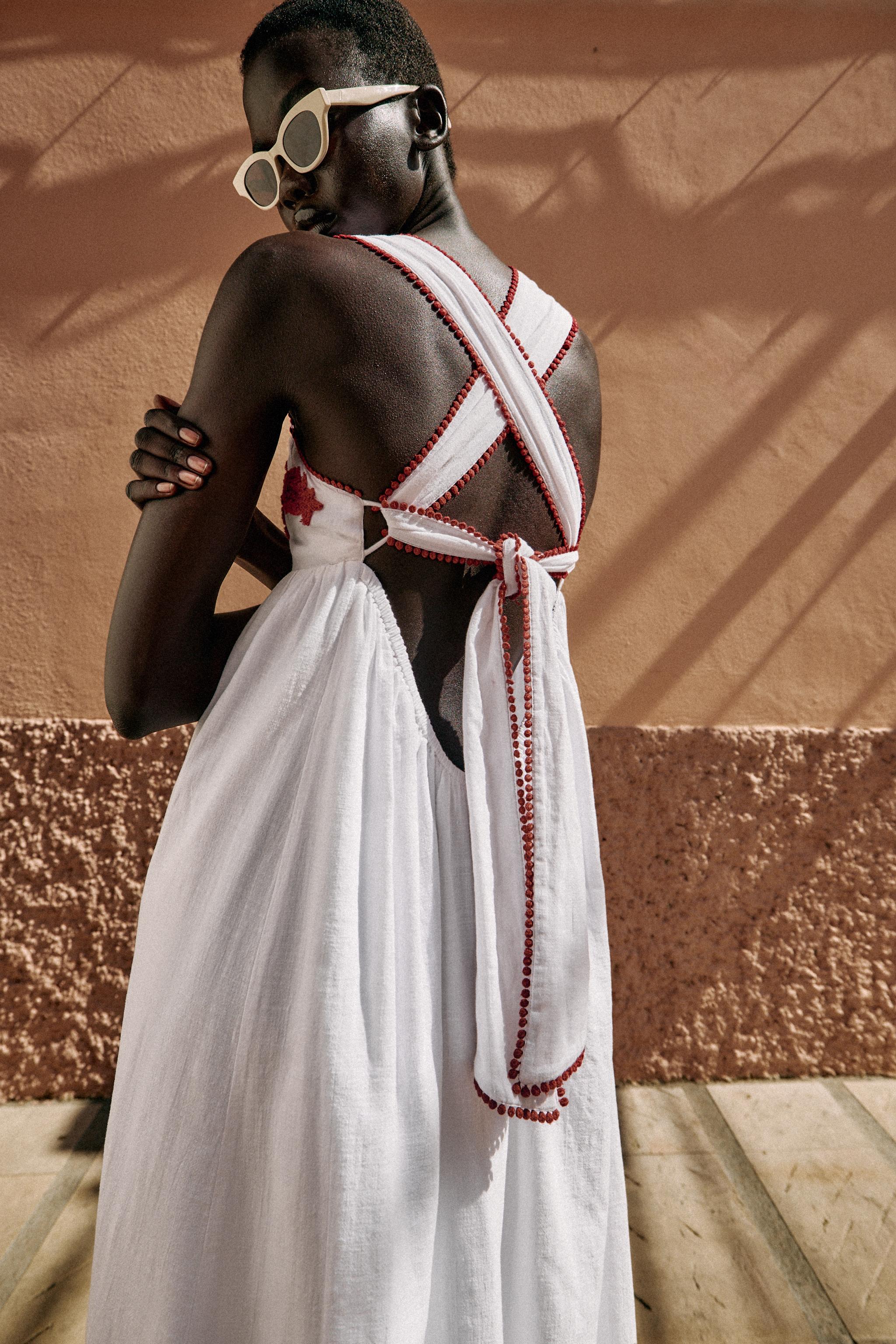 EMBROIDERED TEXTURED MIDI DRESS